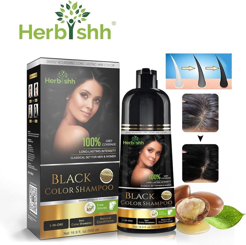 Herbishh Hair Color Shampoo for Gray Hair - 3-in-1 Ammonia-Free Black Dye Shampoo - 500 ml - Image 3