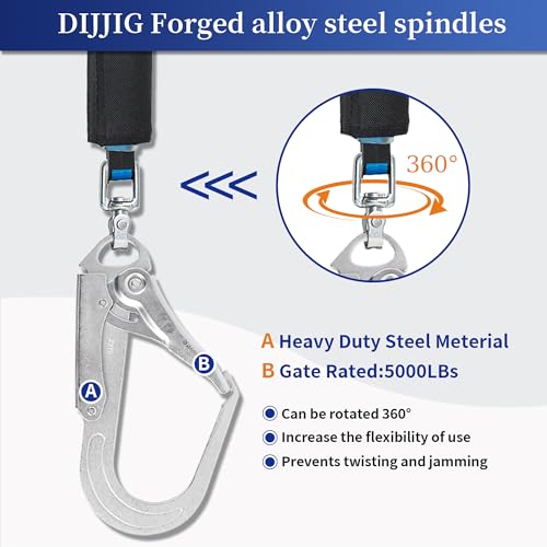 DIJJIG 6FT Fall Protection Retractable Lanyard, Self Retracting Lifeline Construction Lanyard Fall Arrest Safety Roofing Heavy Duty Leading Positioning (Large Hook) - Image 5
