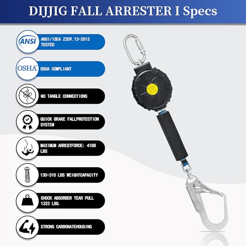 DIJJIG 6FT Fall Protection Retractable Lanyard, Self Retracting Lifeline Construction Lanyard Fall Arrest Safety Roofing Heavy Duty Leading Positioning (Large Hook) - Image 3