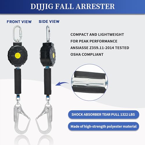 DIJJIG 6FT Fall Protection Retractable Lanyard, Self Retracting Lifeline Construction Lanyard Fall Arrest Safety Roofing Heavy Duty Leading Positioning (Large Hook) - Image 4