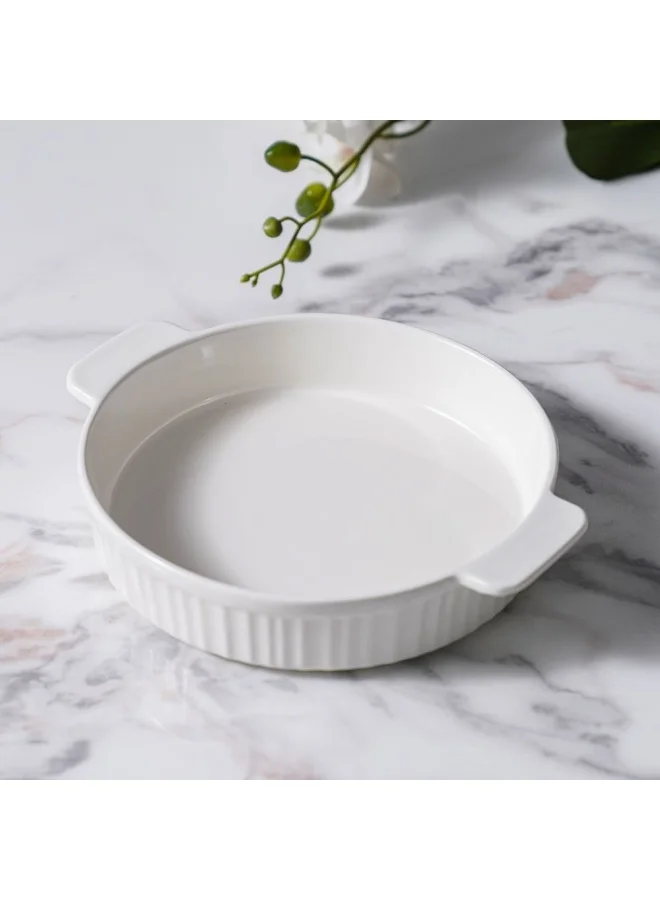 DANUBE HOME Serax Porcelain Round Baking Dish for Baking Souffle Pudding Unique Design For Kitchen Hotel Restaurant Banquet and Daily Use 25.8X21.2X5CM