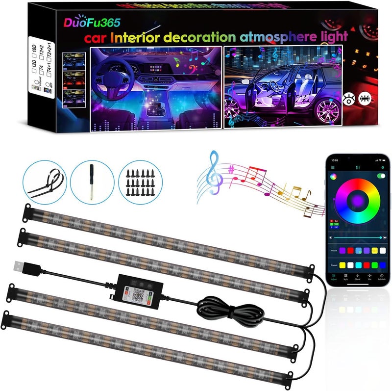DUOFU365 Car Led Strip Lights, RGB Truck Interior Lights with App Control, Under Dash Footwell Automotive Led Light Strip, Car Ambient Lighting (1set) - Image 1