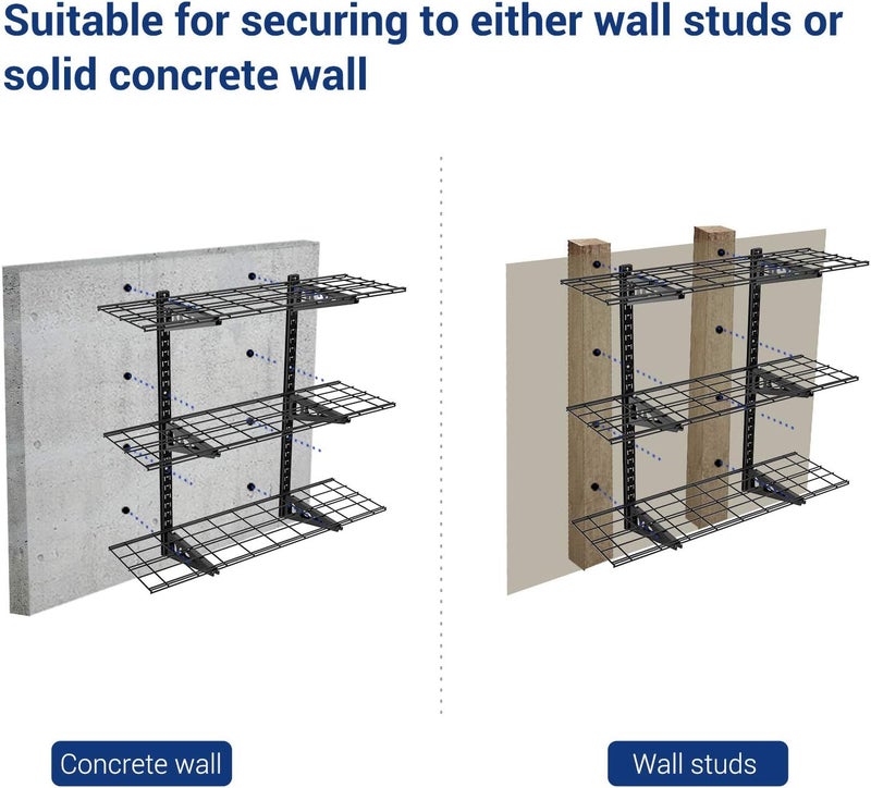 FLEXIMOUNTS 3 Tier 1x3ft Garage Storage Wall Shelving, 12x36inch per Shelf Height Adjustable Floating Shelves, 450lbs Total Weight Capacity, Black, Classic Series - Image 4