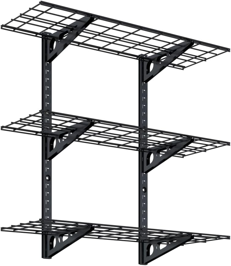 FLEXIMOUNTS 3 Tier 1x3ft Garage Storage Wall Shelving, 12x36inch per Shelf Height Adjustable Floating Shelves, 450lbs Total Weight Capacity, Black, Classic Series - Image 1