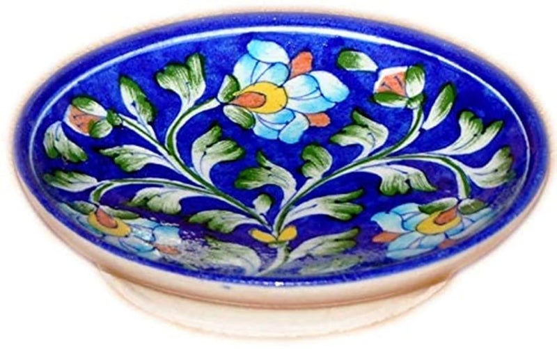Potterywalaz Blue Pottery Ceramic Decorative Wall Hanging Flower Design Handmade Plate 6 Inch PTN19 - Image 3