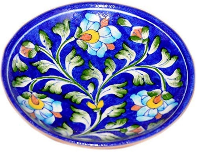 Potterywalaz Blue Pottery Ceramic Decorative Wall Hanging Flower Design Handmade Plate 6 Inch PTN19 - Image 5