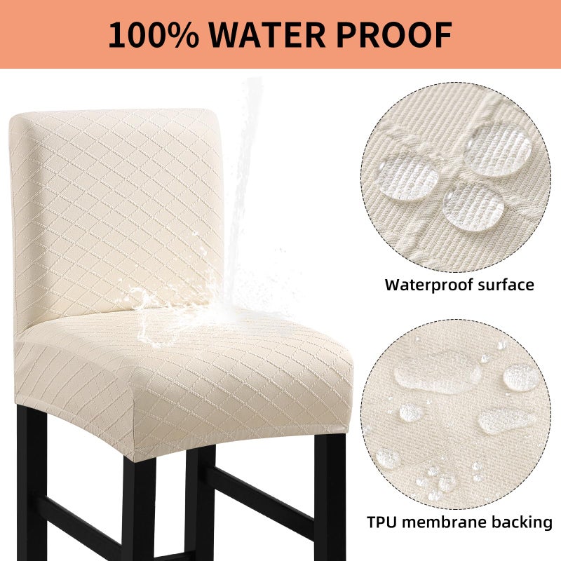Fuloon Waterproof Bar Stool Covers 4 PCS, Stretch Chair Slipcover for Pub Tall Chair with Backs Counter Barstool Cover Removable Washable (Beige) - Image 3