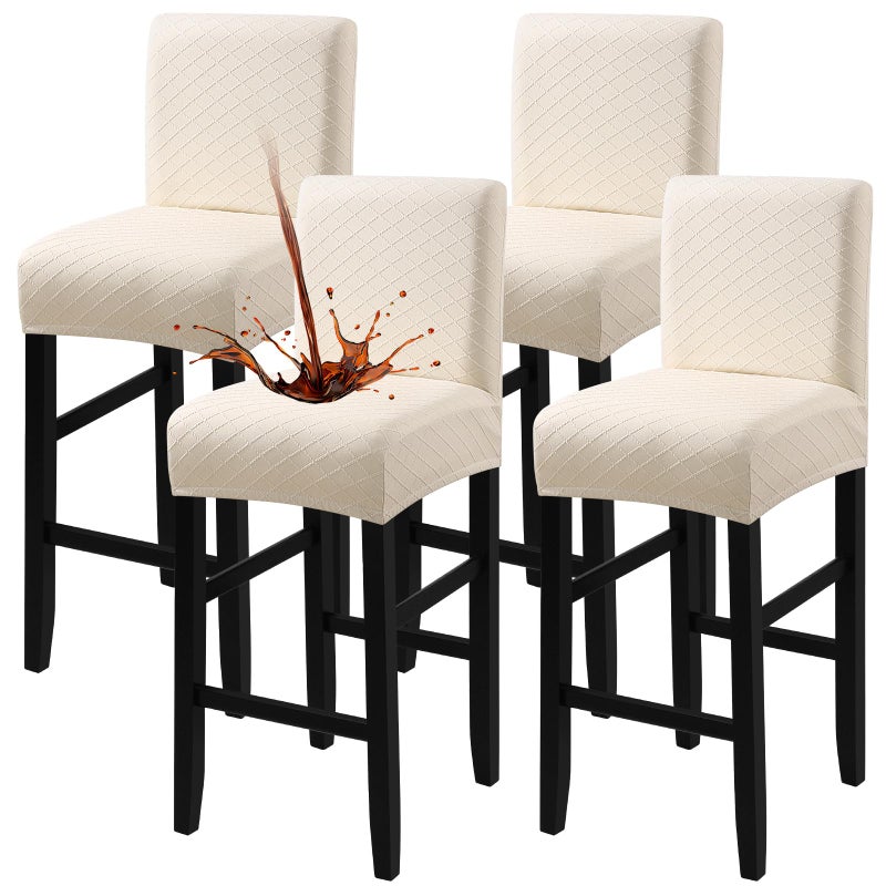 Fuloon Waterproof Bar Stool Covers 4 PCS, Stretch Chair Slipcover for Pub Tall Chair with Backs Counter Barstool Cover Removable Washable (Beige) - Image 1