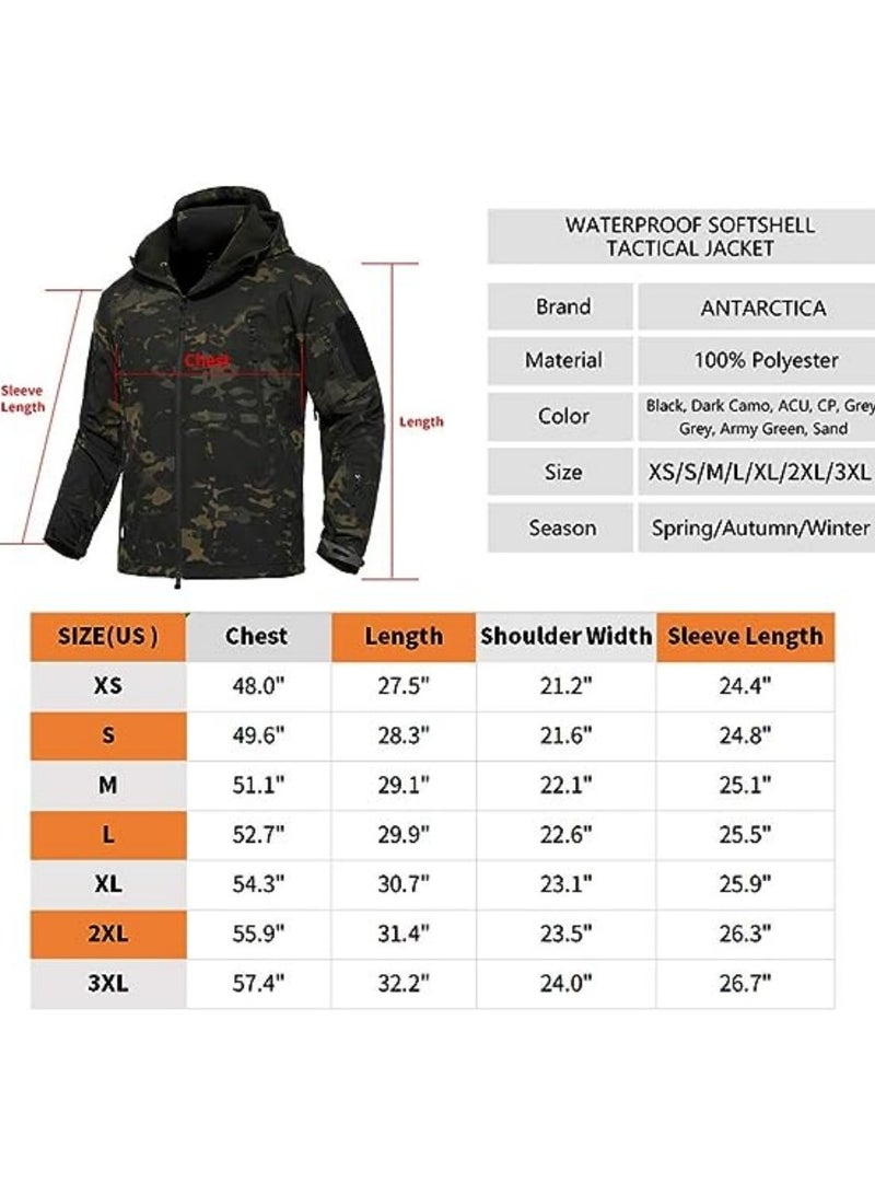 NIBEMINENT Men's Outdoor Waterproof Soft Shell Hooded Tactical Jacket - Image 4