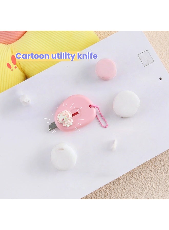 Cute Cartoon Themed Utility Knife Set 2 Piece Pink Mini Craft Knives with Adorable Character Design for Precise Cutting and Stylish Stationery Use - Image 1