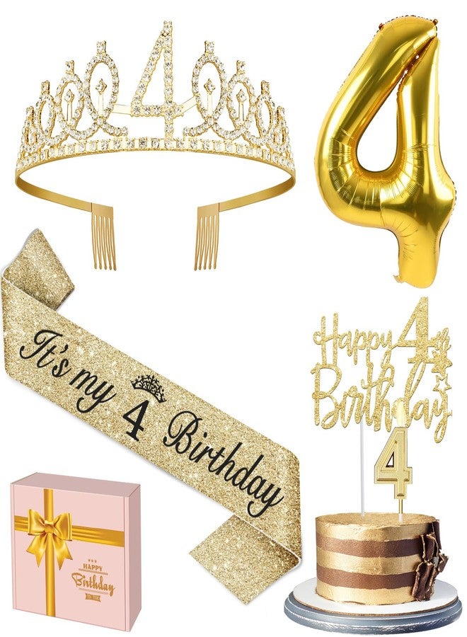 YeohJoy 4th Birthday Decorations for Girl with 4th Birthday Sash and Crown, Candle and Cake Topper, Number Balloon, 4 Year Old Girl Gifts - Image 1