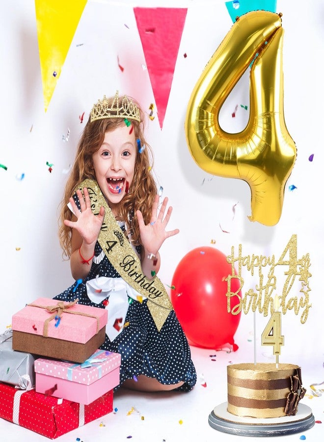 YeohJoy 4th Birthday Decorations for Girl with 4th Birthday Sash and Crown, Candle and Cake Topper, Number Balloon, 4 Year Old Girl Gifts - Image 2