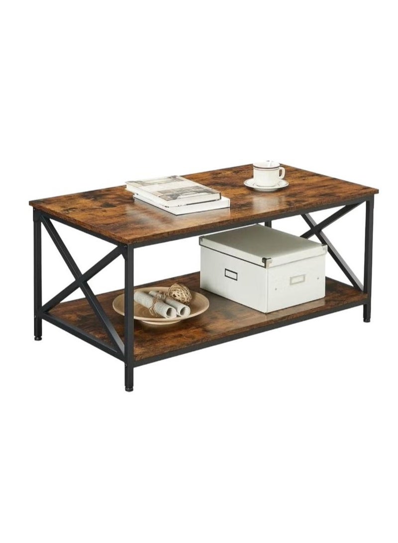 إكسبرت طاولة قهوة مع رف تخزين واطار ستيل على شكل حرف (X) - Image 1