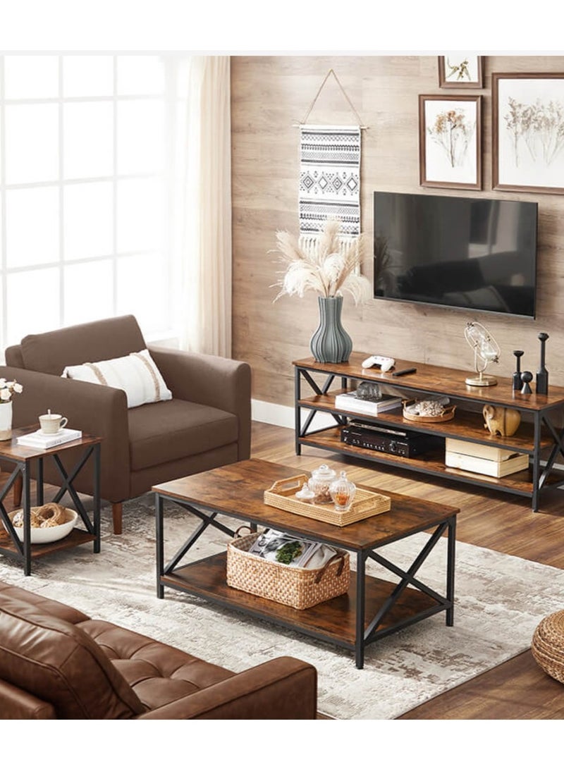 إكسبرت طاولة قهوة مع رف تخزين واطار ستيل على شكل حرف (X) - Image 2