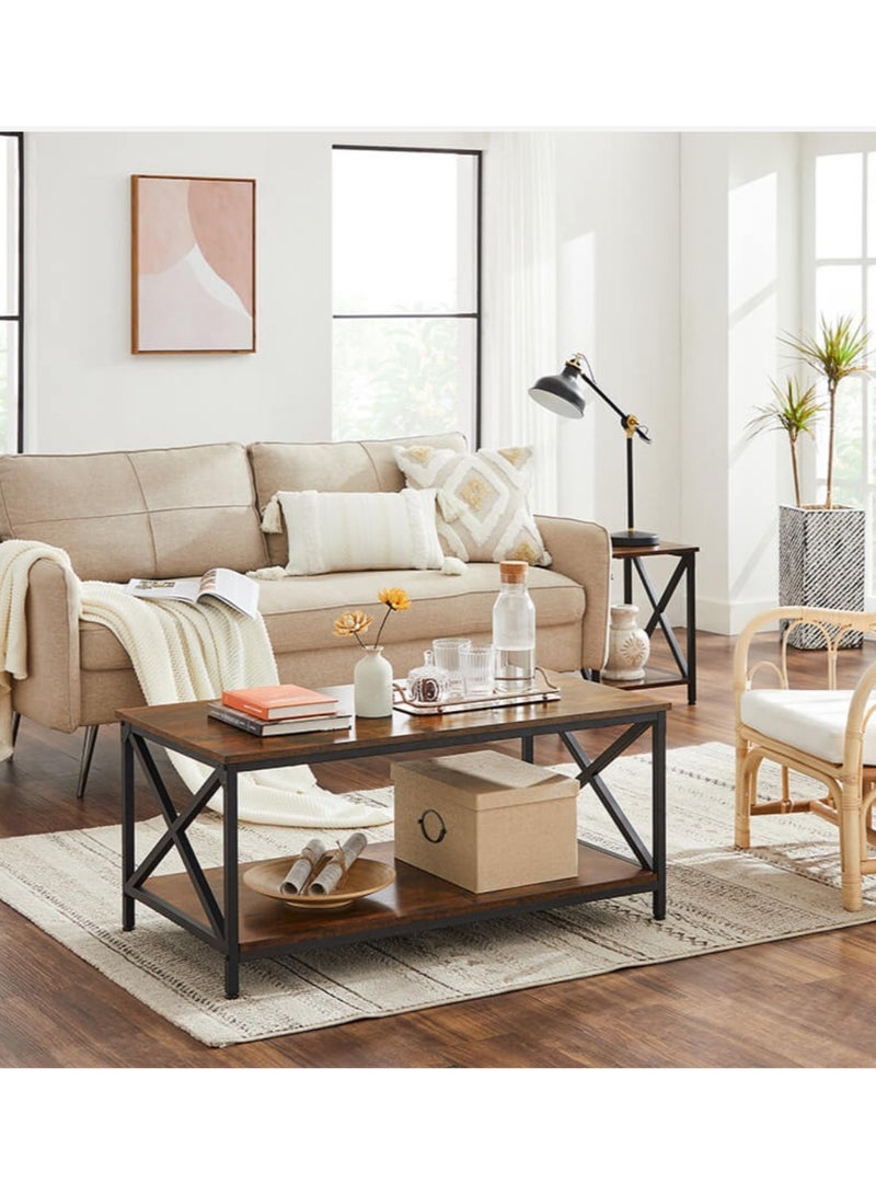 إكسبرت طاولة قهوة مع رف تخزين واطار ستيل على شكل حرف (X) - Image 4