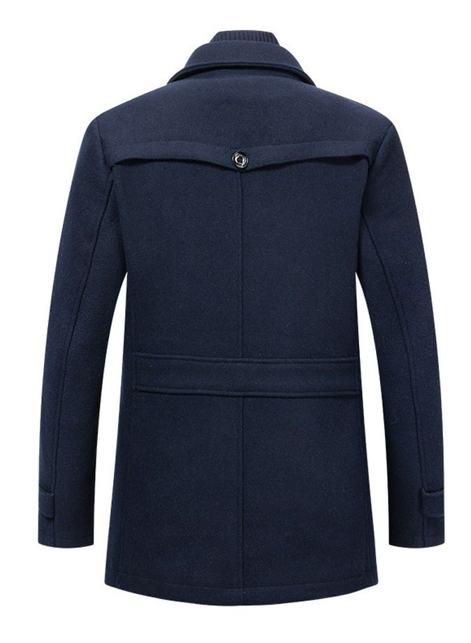 Loquat Men's Wool Blend Coat Windbreaker Trench Soft Warm Coat Navy Blue  - Image 2