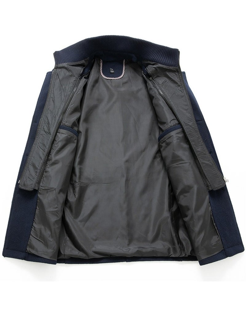 Loquat Men's Wool Blend Coat Windbreaker Trench Soft Warm Coat Navy Blue  - Image 4
