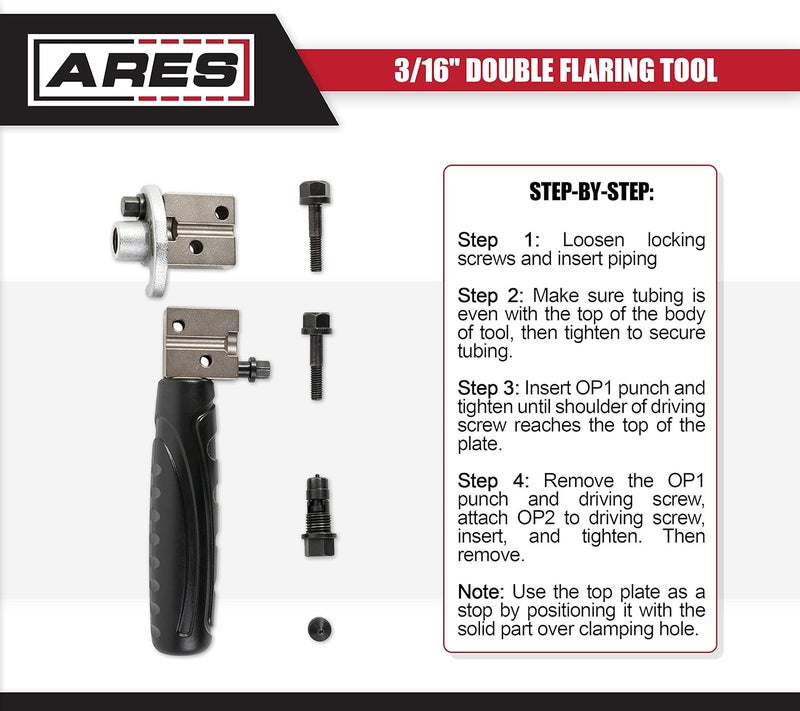 ARES 18025-3/16-Inch Double Flaring Tool - Includes Flaring Tool and Op1/Op2 Punch - Creates Double Flares on 3/16-Inch Steel, Nickel & Copper Tubing - Image 3
