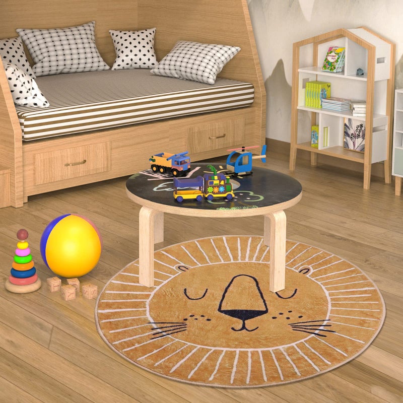 Rururug Carpets Round Diameter 160 cm Brown Yellow Little Lion Head Pattern Soft Imitation Cashmere Rugs Children's Room Non-Slip Washable Easy Care - Image 2