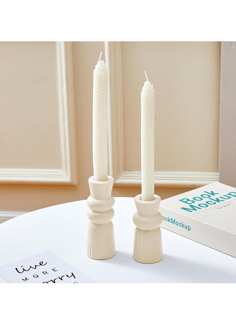 SYOSI Ceramic Candle Holders Set of 2, Creative Modern Knot Candlestick Holder Set, Table Centerpiece Taper Candle Holders Desktop Decoration for Home Decor, Wedding, Dinning, Party (Cream) - Image 2