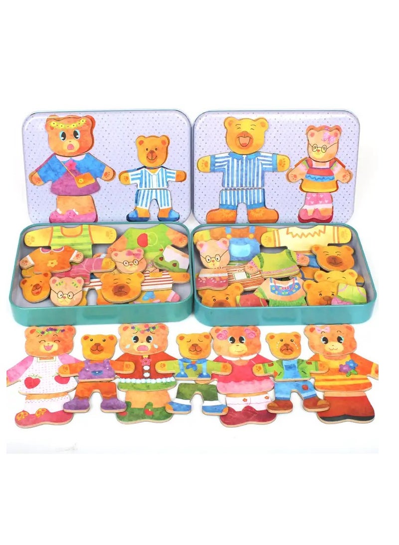 Magnetic Wooden Bear Family Dress-Up Puzzle Toy, Educational Toys and Games for Kids Toddlers 2 3 4 5 6, Birthday Gifts for Boys Girls  - Image 1
