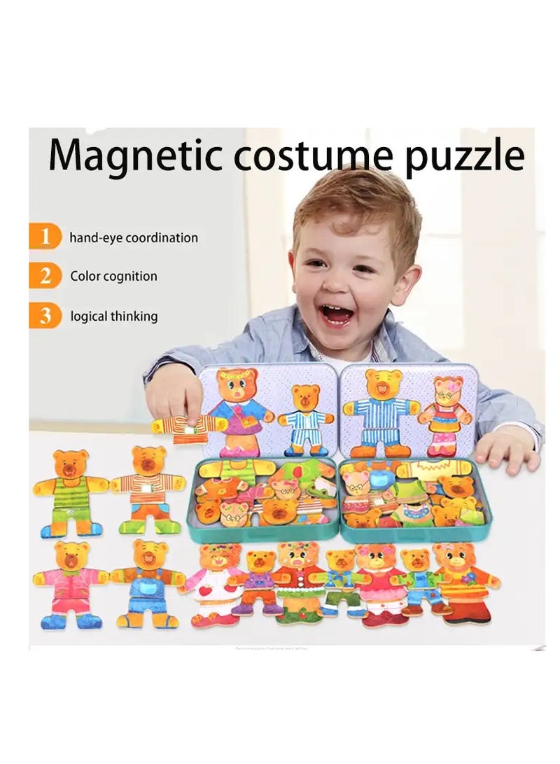 Magnetic Wooden Bear Family Dress-Up Puzzle Toy, Educational Toys and Games for Kids Toddlers 2 3 4 5 6, Birthday Gifts for Boys Girls  - Image 3