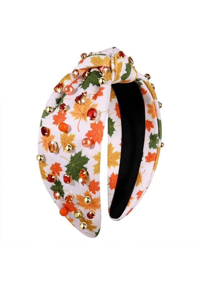YAHPERN Thanksgiving Fall Headband For Women Beaded Pumpkin Turkey Maple Leaf Knotted Headband Jeweled Pearl Rhinestone Top Knot Headband Autumn Fall Accessories Outfits Holiday Gifts  - Image 1