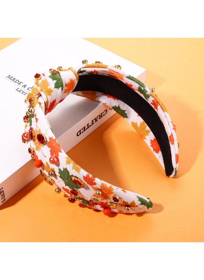 YAHPERN Thanksgiving Fall Headband For Women Beaded Pumpkin Turkey Maple Leaf Knotted Headband Jeweled Pearl Rhinestone Top Knot Headband Autumn Fall Accessories Outfits Holiday Gifts  - Image 5