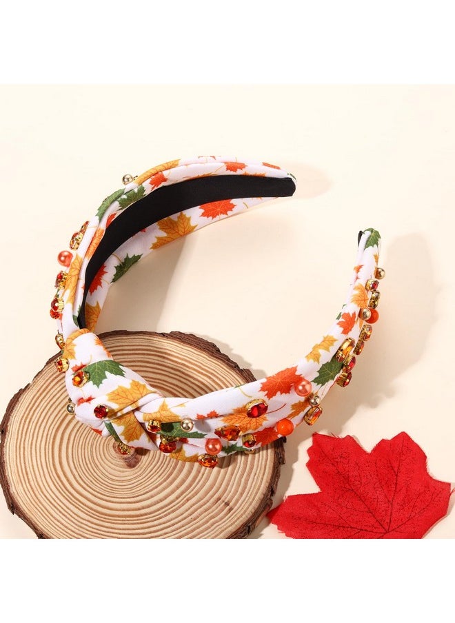 YAHPERN Thanksgiving Fall Headband For Women Beaded Pumpkin Turkey Maple Leaf Knotted Headband Jeweled Pearl Rhinestone Top Knot Headband Autumn Fall Accessories Outfits Holiday Gifts  - Image 4