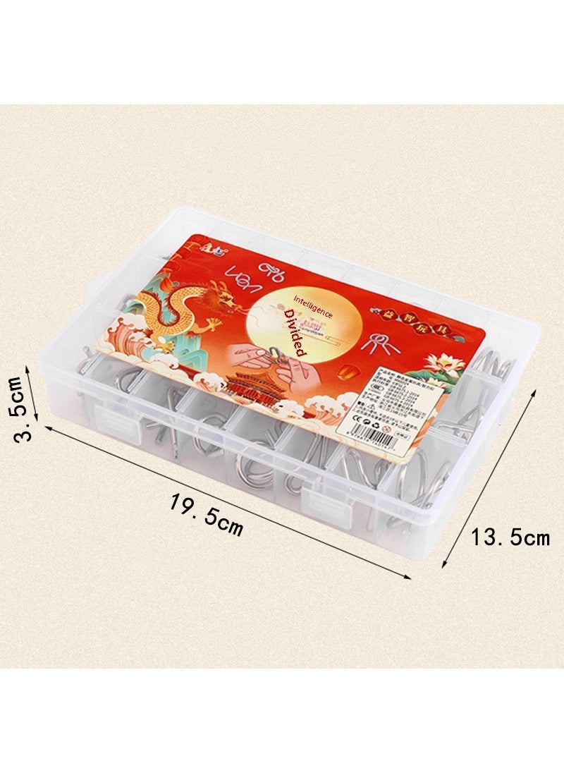 Nine Series Educational Toys Intelligence Unring 50-piece Metal Leisure Decompression Series Kongming Lock Luban Lock Toy Smart buckle storage box 24-piece set