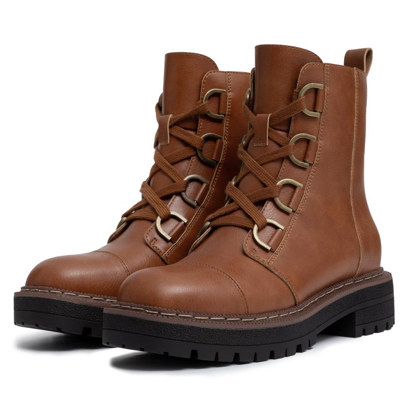 Athlefit Women's Brown Combat Ankle Boots Platform Chunky Low Heel Boots Fashion Lug Sole Lace Up Booties Size 8.5 - Image 3