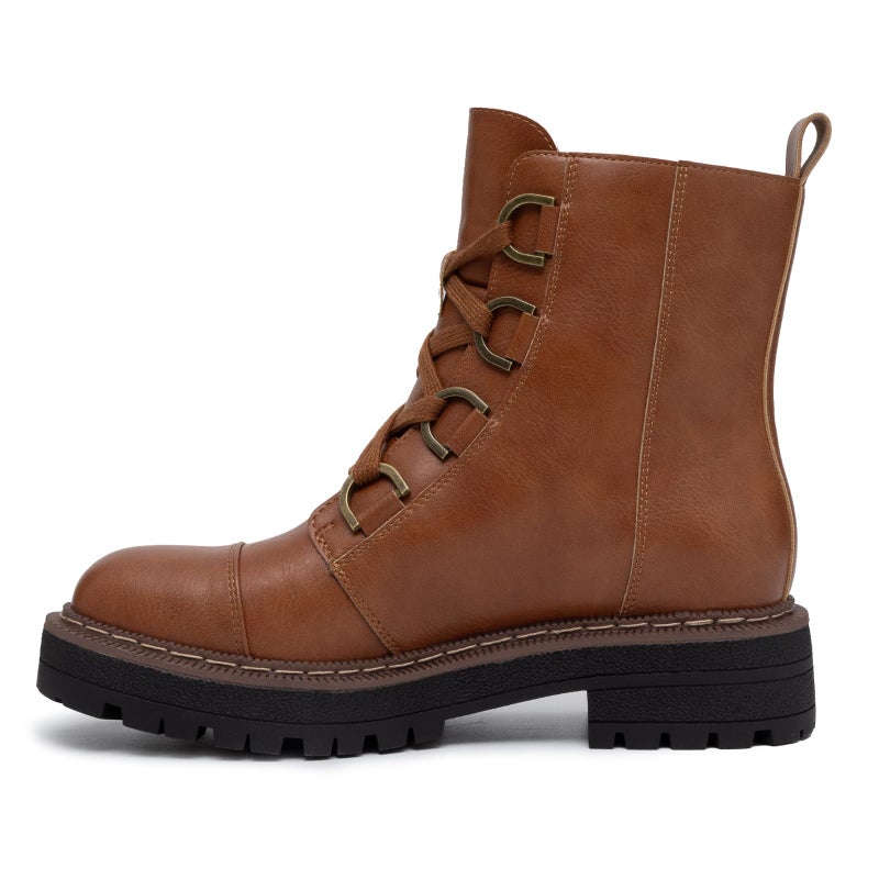 Athlefit Women's Brown Combat Ankle Boots Platform Chunky Low Heel Boots Fashion Lug Sole Lace Up Booties Size 8.5 - Image 2