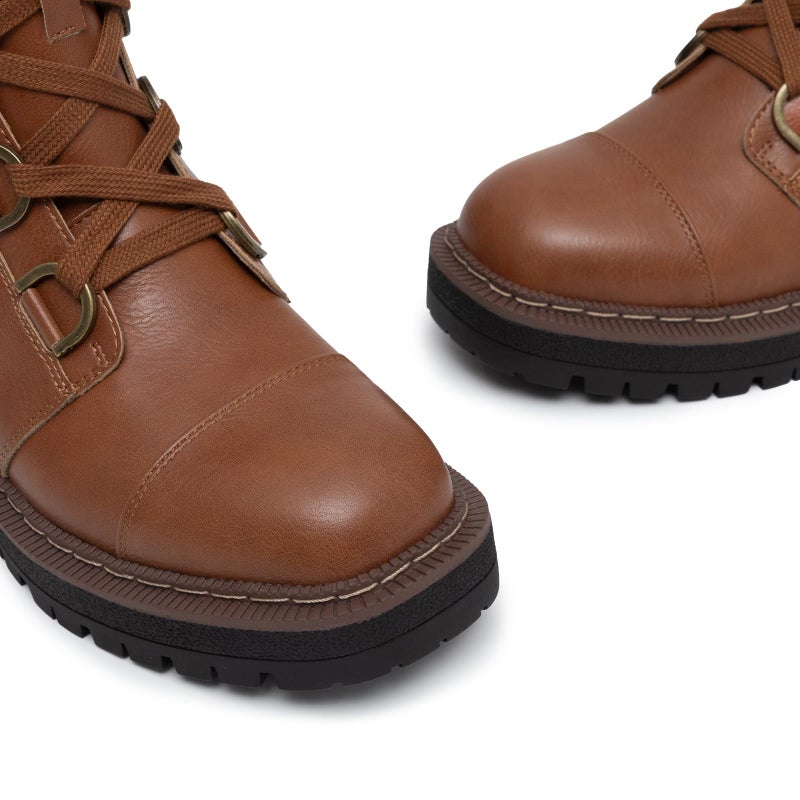 Athlefit Women's Brown Combat Ankle Boots Platform Chunky Low Heel Boots Fashion Lug Sole Lace Up Booties Size 8.5 - Image 5