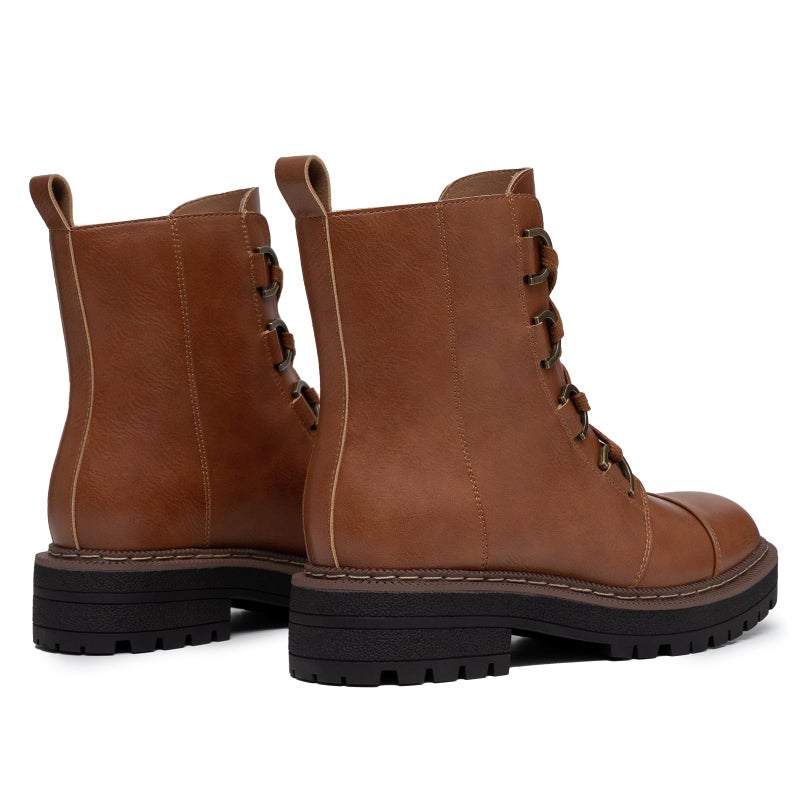 Athlefit Women's Brown Combat Ankle Boots Platform Chunky Low Heel Boots Fashion Lug Sole Lace Up Booties Size 8.5 - Image 4