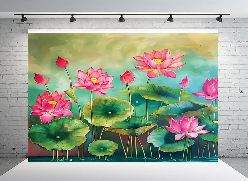 Dhara Creation Lotus Decoration Pooja 8ft 10ft Backdrop Wedding Decoration Curtain Cloth for Festivals and Celebrations Washable Fabric - Image 1