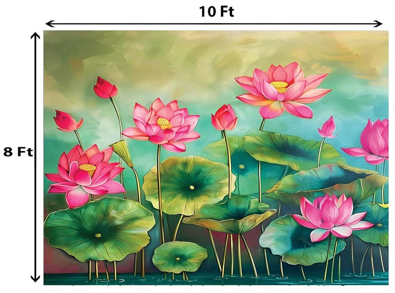 Dhara Creation Lotus Decoration Pooja 8ft 10ft Backdrop Wedding Decoration Curtain Cloth for Festivals and Celebrations Washable Fabric - Image 2