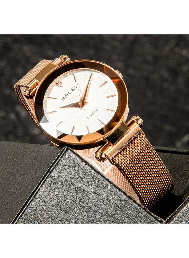 HALEI Women's Analog Display and Stainless Steel Strap Watch 6010L - 34mm - Gold/White - Image 4