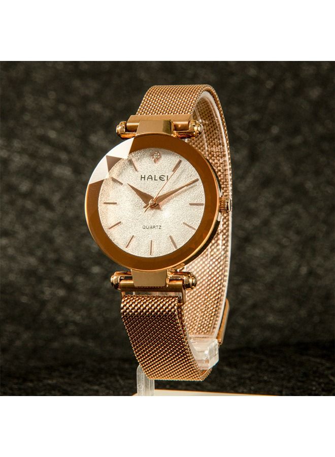 HALEI Women's Analog Display and Stainless Steel Strap Watch 6010L - 34mm - Gold/White - Image 3