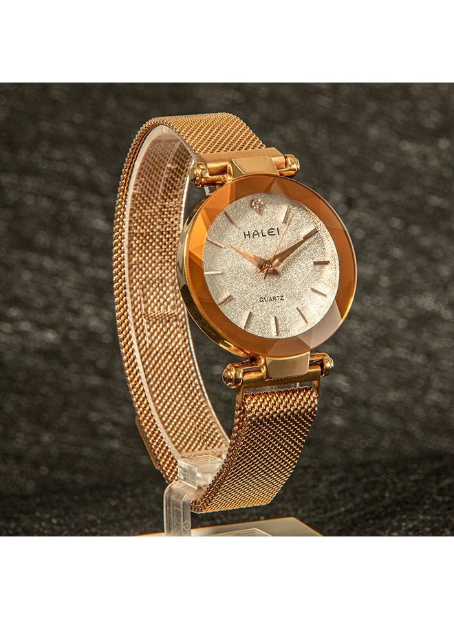 HALEI Women's Analog Display and Stainless Steel Strap Watch 6010L - 34mm - Gold/White - Image 2