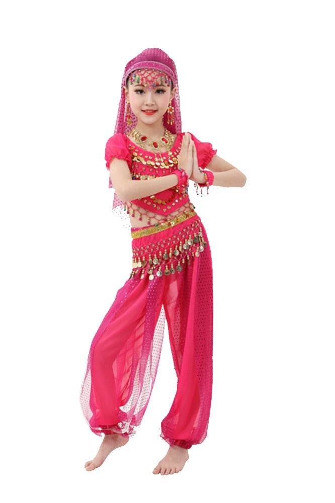 ال_اوياما زي رقص شرقي هندي للأطفال، طقم مكون من بلوزة بأكمام قصيرة مزينة بالترتر اللامع وبنطلون لامع، زي مسرحي تقليدي للفتيات لمرحلة رياض الأطفال، ملابس أداء للأطفال لعرض الأول من يونيو - Image 1