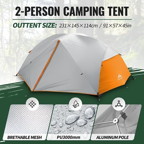 Forceatt Backpacking Tent 2 Person, Professional Waterproof & Windproof & Pest Proof 2 Doors Lightweight Camping Tent, 3-4 Seasons, Easy Set Up, Great for Camping, Hiking & Outdoor. - Image 2