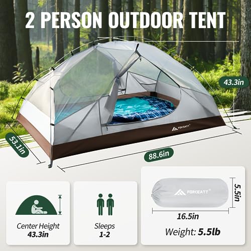 Forceatt Backpacking Tent 2 Person, Professional Waterproof & Windproof & Pest Proof 2 Doors Lightweight Camping Tent, 3-4 Seasons, Easy Set Up, Great for Camping, Hiking & Outdoor. - Image 3
