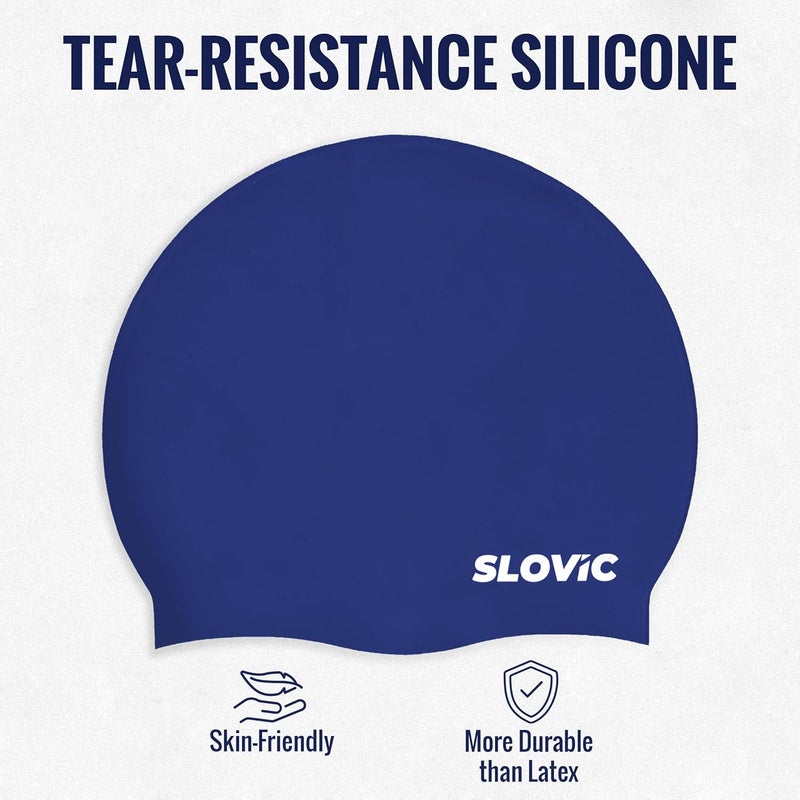 SLOVIC Swimming Cap for Men & Women [Blue] | Swimming Caps for Women with Long Hair | Swimming Accessories for Men & Women | Unisex & Waterproof Silicon Cap to Prevent Chemical Damage | Free Size - Image 4