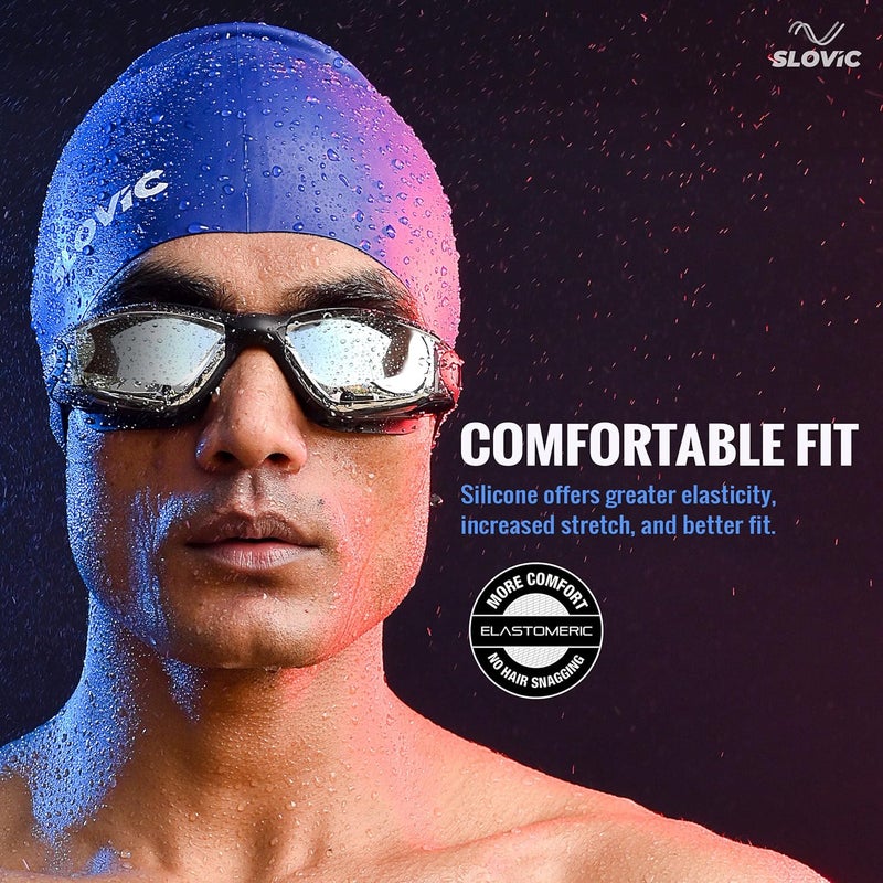 SLOVIC Swimming Cap for Men & Women [Blue] | Swimming Caps for Women with Long Hair | Swimming Accessories for Men & Women | Unisex & Waterproof Silicon Cap to Prevent Chemical Damage | Free Size - Image 3