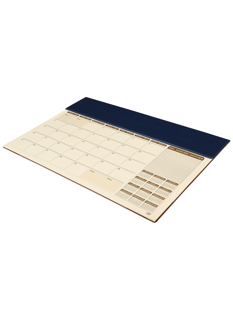 FIS FIS 2025 Year Planner with PVC Desk Blotter and Italian PU Flap - English / French, Blue - FSDKPEF25BL  - Image 1