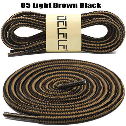 DELELE 2 Pair Round Boot Laces Outdoor Hiking Walking Shoelaces Light Brown Black Striped Shoe Lace Work Shoe Strings 47 inch - Image 2