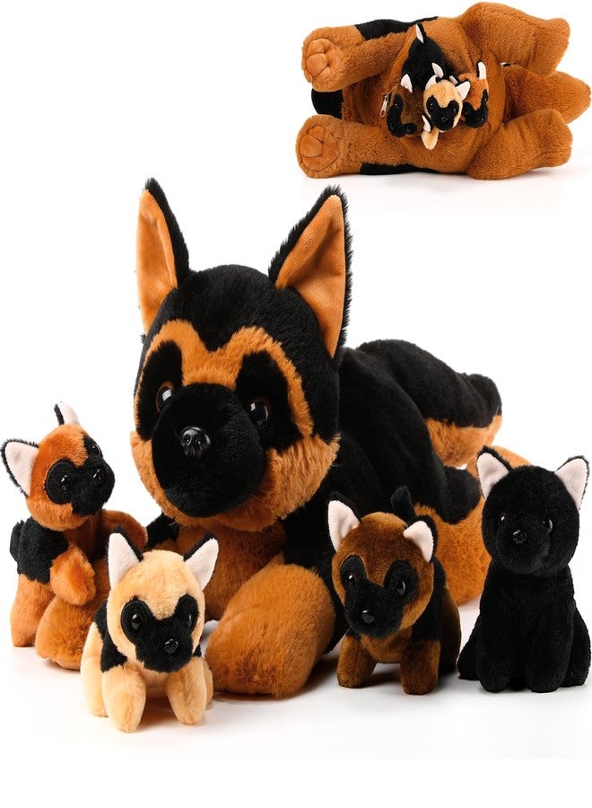 Skylety 5 Pcs Dog Stuffed Animal Puppy Stuffed Animal with Babies Inside 1 Big Mommy with 4 Mini Baby Cute Soft Puppies for Children Birthday Party Adopt a Dog Party Favors(German Shepherd) - Image 1