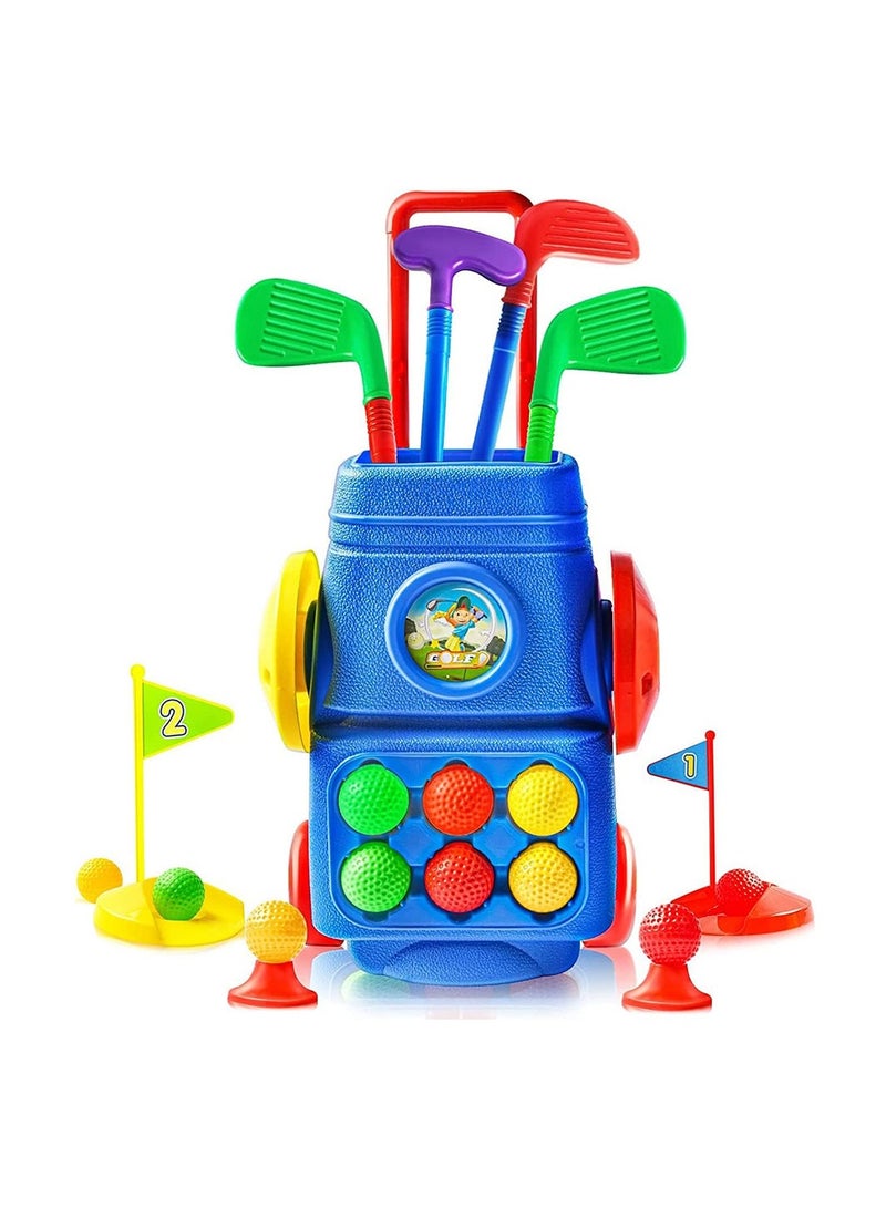 Cool Baby Toddler Golf Toy Set Kids Golf Suitcase Toy Set with 4 Colorful Golf Clubs 6 Balls 2 Practice Holes - Image 1