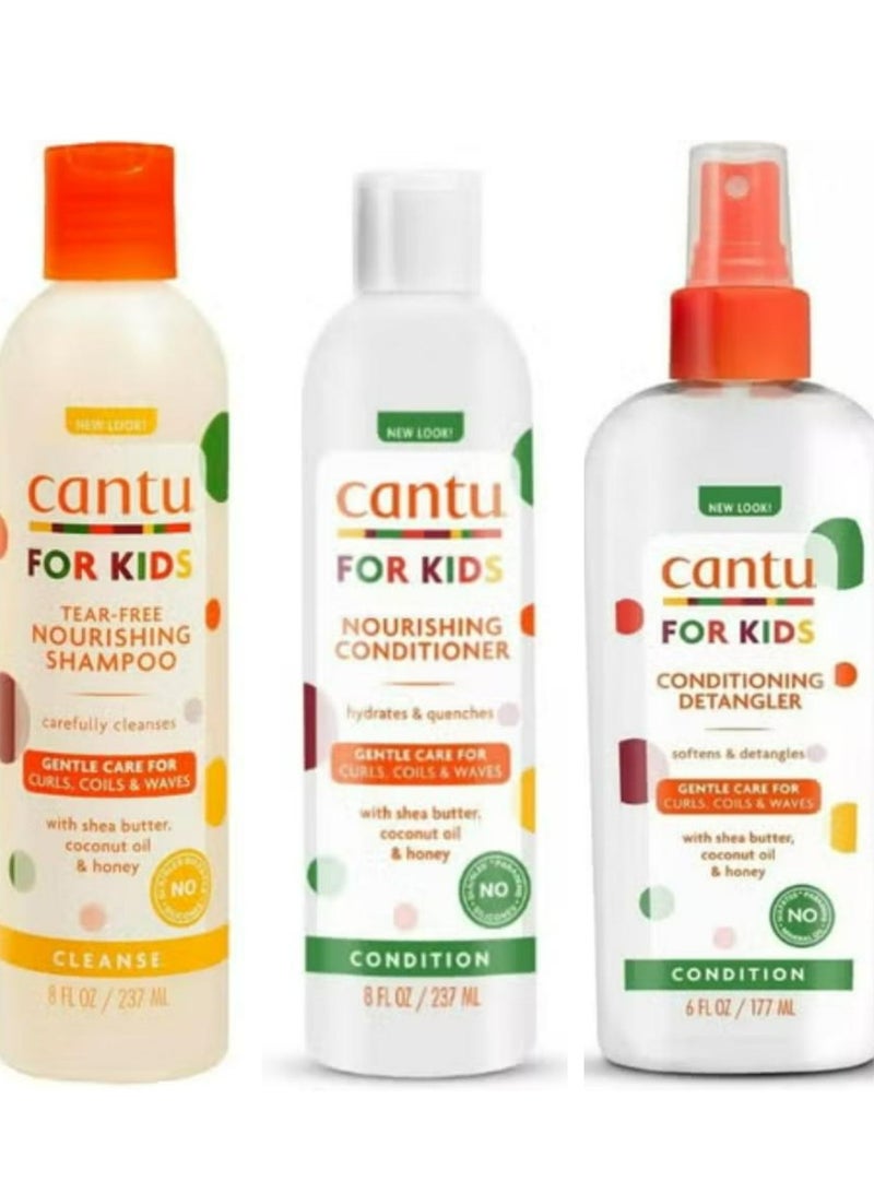 Cantu Care For Kids Nourishing Shampoo And Conditioner And Conditioning Detangler 3 Pcs