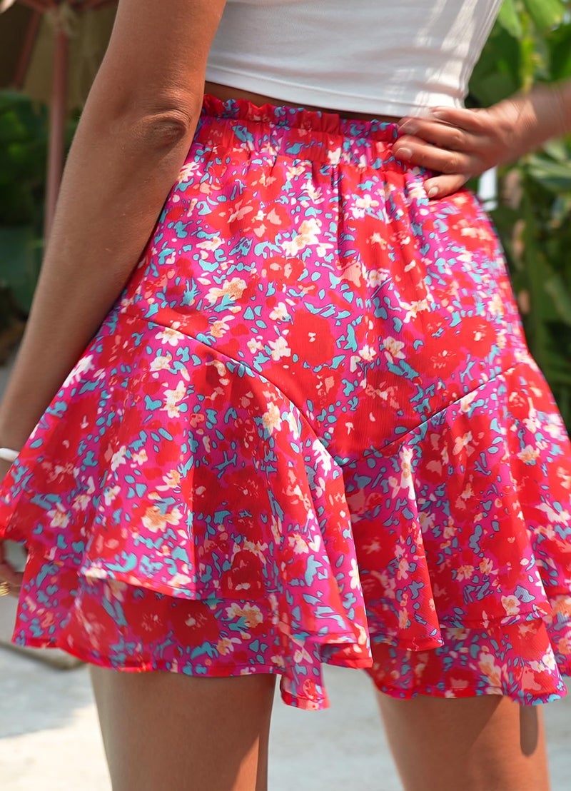 SimpleFun Summer Shorts for Women High Waist Floral Pleated Flowy Skorts for Date Night Out Floral Rose XL - Image 3